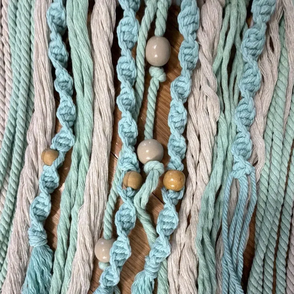 Handmade Macrame Wall Hanging Hoop Dreamcatcher Mint White Fringe Beads